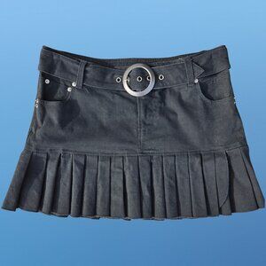 Y2K Black Pleated Mini Skirt Size 9 Belted Gothic Fairy Grunge Punk Lolita